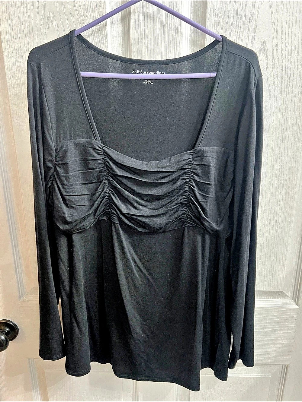 Soft Surroundings Ruched Front Long Sleeve Black XL Like New